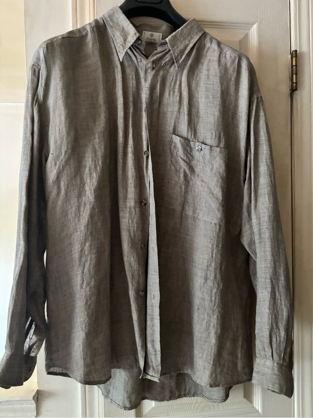 Zanella Men's Button-Down Shirt in Taupe Gray 100% Linen